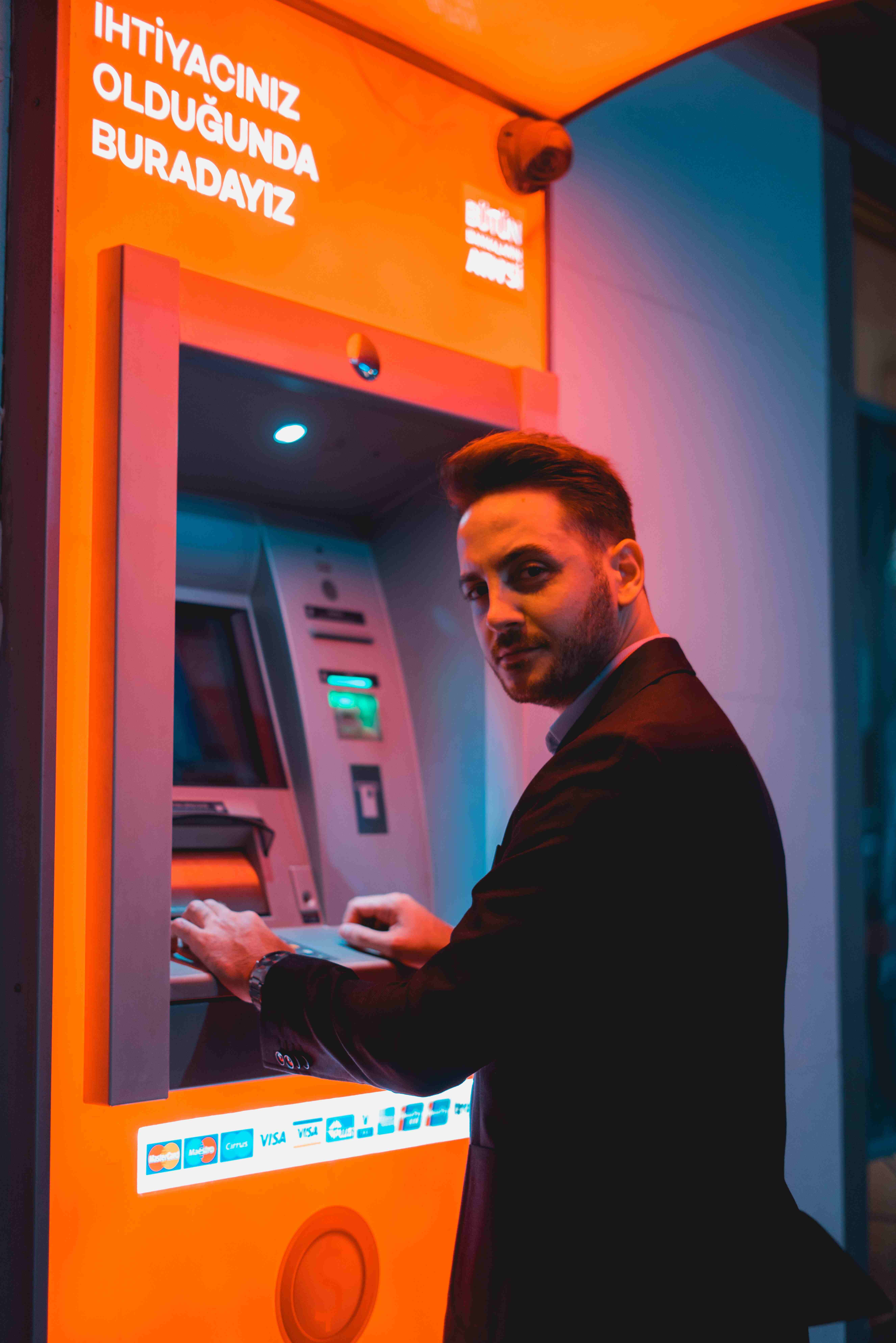 Man using a secure ATM