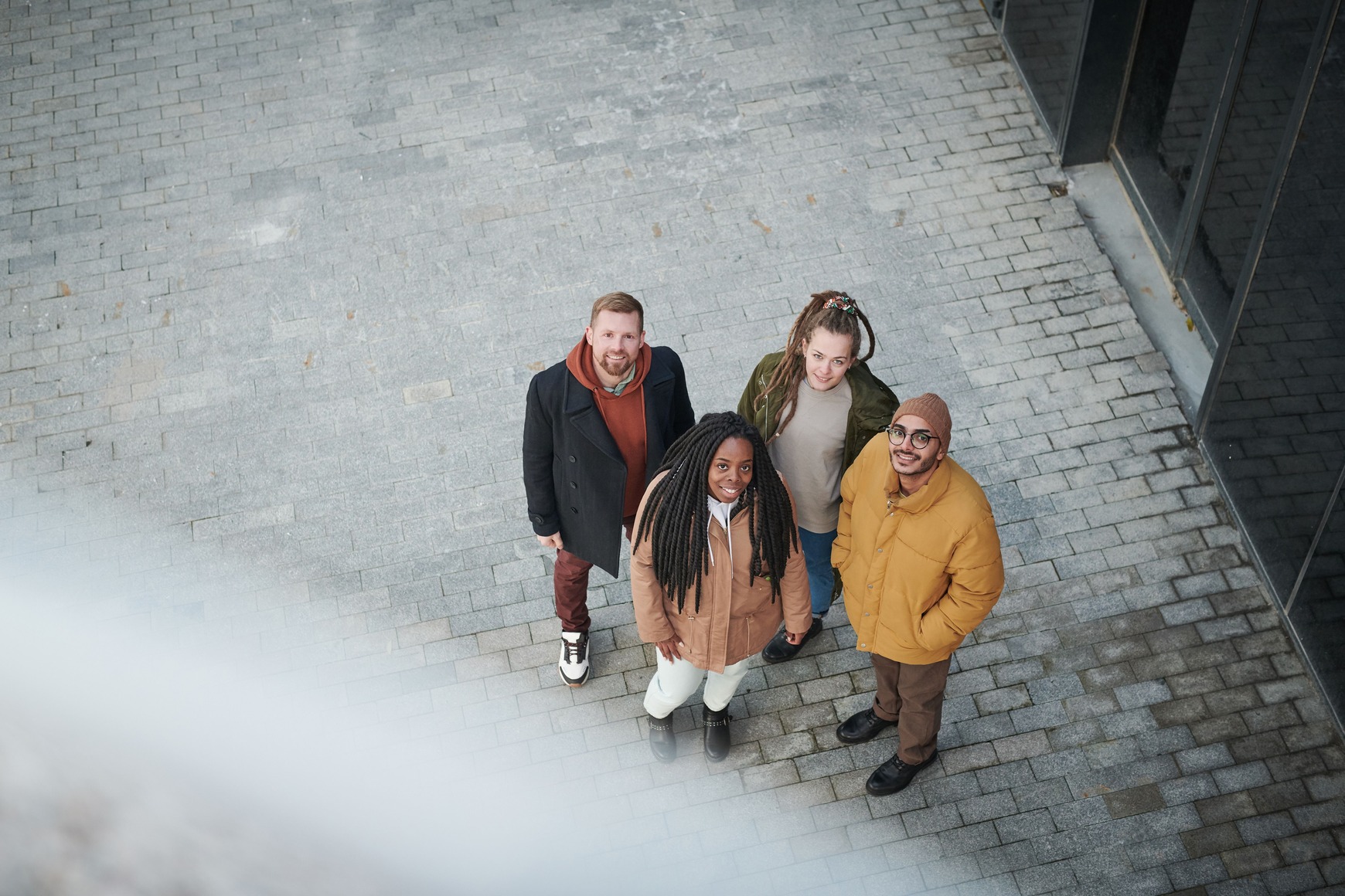A group of friends looking up together